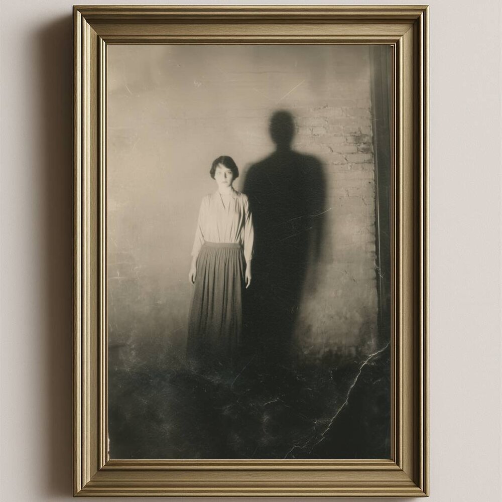 Vintage Haunted Woman Art Print | Creepy Surreal Shadow Art